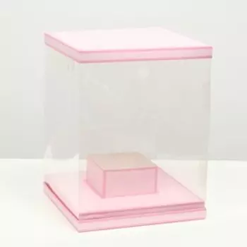 Коробка для цветов с вазой и PVC окнами складная, розовый, 233023 см