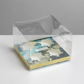 Коробка для капкейка, кондитерская упаковка, 4 ячейки, «Голубой мрамор», 16 х 16 х 11.5 см