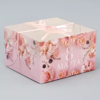 Коробка для капкейка, кондитерская упаковка, 4 ячейки «8 марта», 16 х 16 х 10 см