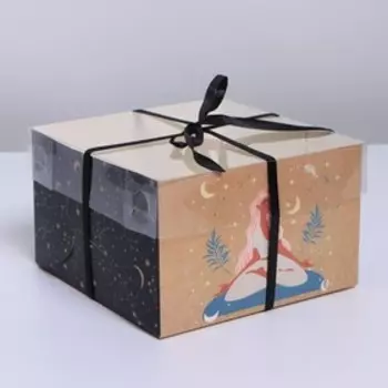 Коробка для капкейка, кондитерская упаковка, 4 ячейки «Медитация», 16 х 16 х 10 см