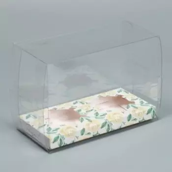 Коробка для капкейка, кондитерская упаковка, 2 ячейки «Розы», 16 х 8 х 11.5 см