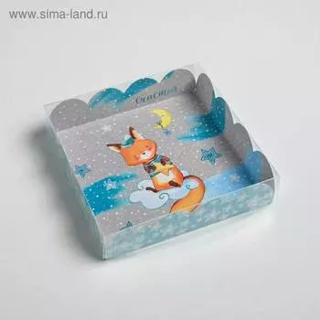 Коробка для кондитерских изделий новогодняя с пластиковой крышкой «Зимнего счастья», 13 х 13 х 3 см