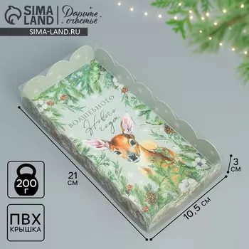 Коробка для кондитерских изделий с пластиковой крышкой «Волшебного Нового года», 10.5 х 21 х 3 см