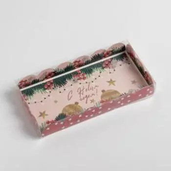 Коробка для кондитерских изделий новогодняя с пластиковой крышкой «Гирлянды», 10.5 х 21 х 3 см