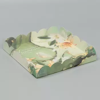 Коробка для печенья, кондитерская упаковка с пластиковой крышкой, «Лучшему учителю», 18 х 18 х 3 см