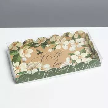 Коробка для печенья, кондитерская упаковка с пластиковой крышкой, «Пчёлка», 10.5 х 21 х 3 см