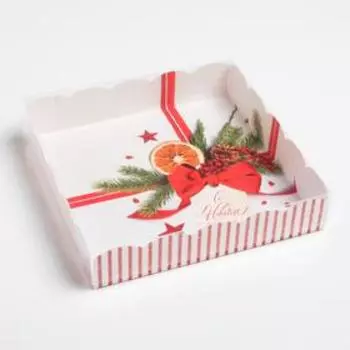 Коробка для кондитерских изделий с пластиковой крышкой «С Новым годом!», 15 х 15 х 3 см