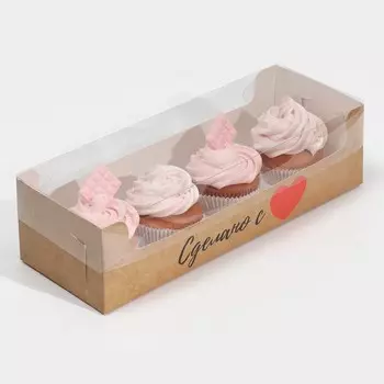 Коробка для кондитерских изделий с PVC крышкой «Сделано с любовью», 30 х 8 х 11 см