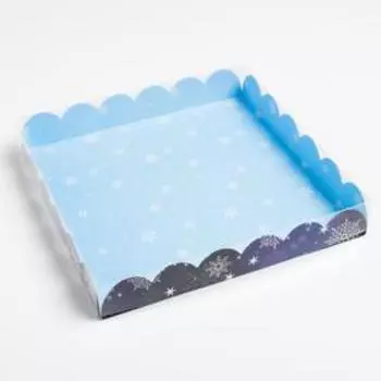 Коробка для кондитерских изделий с PVC крышкой «Снежинки», 21 × 21 × 3 см