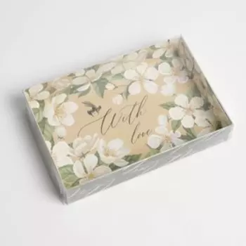 Кондитерская упаковка, коробка для макарун с PVC крышкой, With love, 17 х 12 х 3.5 см