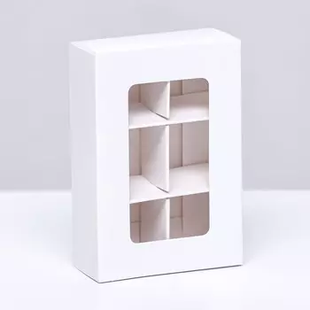 Коробка для конфет 6 штук, 8.75.82.5 см, Тонкие разделители, белый