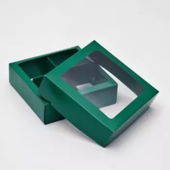 Коробка для конфет, с окном, изумрудная, 12,5 х 12,5 х 3,5 см