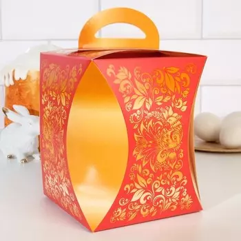 Коробка для кулича "Узор хохлома" диаметр 12,4 см