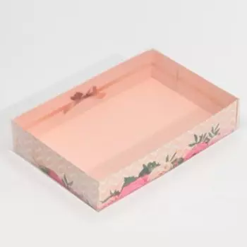Кондитерская упаковка, коробка для макарун с PVC крышкой, «Цветы», 17 х 12 х 3.5 см