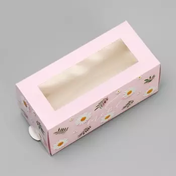 Коробка для макарун, кондитерская упаковка «Ромашки»,12 х5.5 х 5.5 см