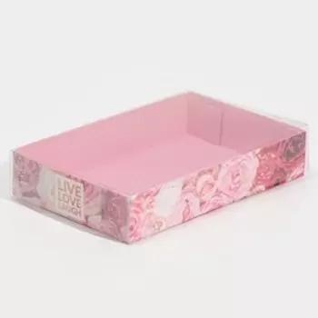 Кондитерская упаковка, коробка для макарун с PVC крышкой, Live Love Laugh, 17 х 12 х 3.5 см