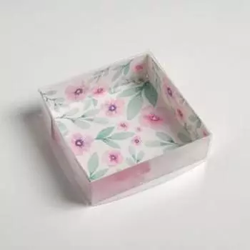Кондитерская упаковка, коробка для макарун с пластиковой крышкой, «Весенний подарок», 12 х 12 х 3.5 см