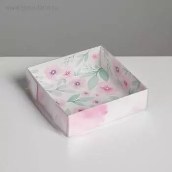 Кондитерская упаковка, коробка для макарун с пластиковой крышкой, «Весенний подарок», 12 х 12 х 3.5 см
