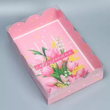 Коробка для печенья, кондитерская упаковка с пластиковой крышкой, «Тюльпаны», 20 х 30 х 8 см