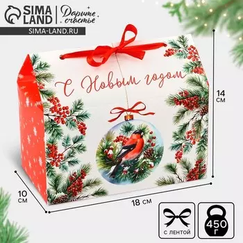 Коробка для сладостей «С Новым годом», снегирь, 10 х 18 х 14 см