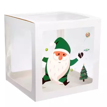 Коробка для воздушных шаров Новый год, белая, 30*30*30 см, 1 шт.