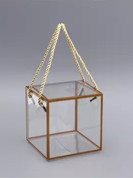 Коробка из PET с ручками, золотая, 121212 см