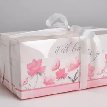 Коробка для капкейков, кондитерская упаковка, 2 ячейки «With love for you», 16 х 8 х 7.5 см