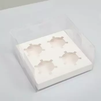 Коробка на 4 капкейка, кондитерская упаковка, белая, 18,5 18 10 см