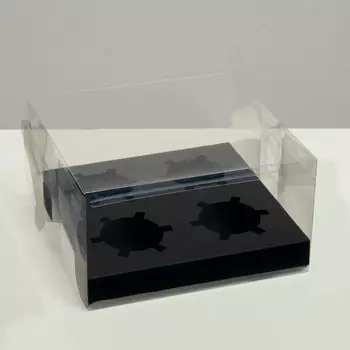 Коробка на 4 капкейка, кондитерская упаковка, черная, 18,5 18 10 см