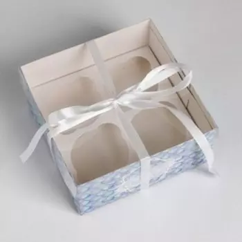 Коробка на 4 капкейка «Пусть жизнь будет сказкой», 16 × 16 × 7.5 см