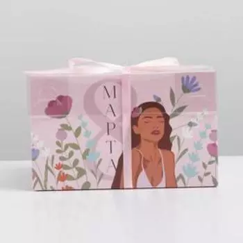 Коробка на 4 капкейка с PVC крышкой "Очарование" 16 × 16 × 10 см