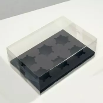 Коробка на 6 капкейков, кондитерская упаковка, черная, 26,8 18,2 10 см