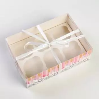 Коробка на 6 капкейков Flower patterns, 23 × 16 × 7.5 см