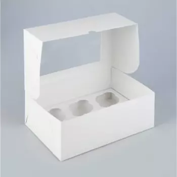 Коробка на 6 капкейков с окном, белая, 251710 см