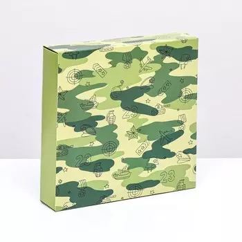 Коробка для 16 конфет, "Камуфляж" 17,7 х 17,7 х 3,8 см. Кондитерская упаковка