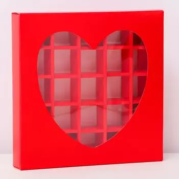 Коробка для 25 конфет, красное сердце, 22223.5 см