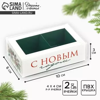 Коробка под 2 конфеты с ячейками «Новогодняя ботаника», 10 х 6 х 3 см