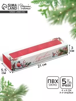 Коробка под 5 конфет с ячейками «С Новым годом», 21 х 3 х 5.5 см