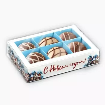 Коробка под 6 конфет новогодняя с ячейками «Снежный городок», 10 х 14.5 х 3 см