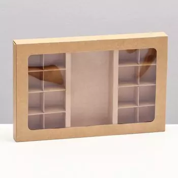 Коробка для 8 + 8 конфет + шоколад, с окном, крафт 3019.53 см