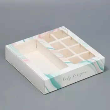 Коробка под 8 конфет и шоколад с ячейками, кондитерская упаковка, «Флюид» 18 х 18 х 4 см