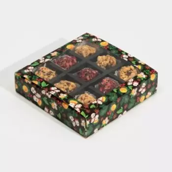 Коробка под 9 конфет с ячейками «Вкусный Новый год» 14.5 х 14.5 х 3.5 см