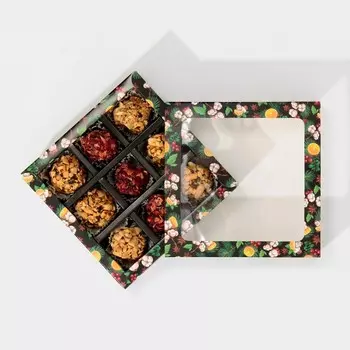 Коробка под 9 конфет с ячейками «Вкусный Новый год» 14.5 х 14.5 х 3.5 см