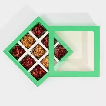 Коробка под 9 конфет с ячейками «Зелёная» 14,5 х 14,5 х 3,5 см