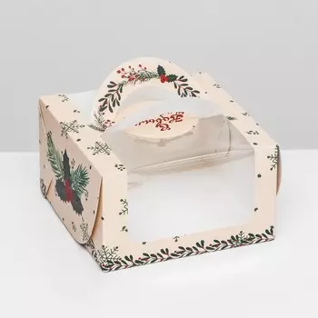 Коробка под бенто - торт с окном «Новогодняя с шишками», 14148 см, Новый год