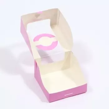 Коробка под бенто-торт с окном, сиреневый, 14 х 14 х 8 см