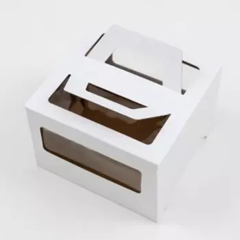 Коробка под торт 2 окна, с ручками, белая, 222215 см