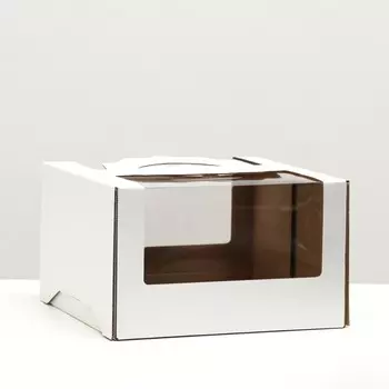 Коробка под торт 2 окна, с ручками, белая, 232314 см