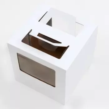 Коробка под торт 2 окна, с ручками, белая, 262626 см