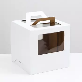 Коробка под торт 2 окна, с ручками, белая, 262626 см